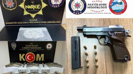 Elazığ'da asayiş uygulaması: Uyuşturucu madde, kaçak sigara ve ruhsatsız silah ele geçirildi
