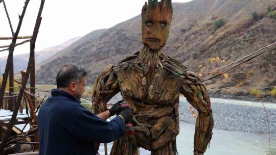 Kurumuş ağaç kökü ve dalları, sanata dönüşüyor