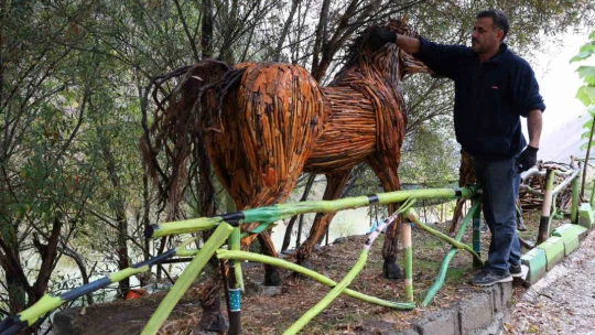 Kurumuş ağaç kökü ve dalları, sanata dönüşüyor