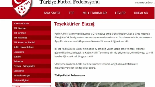 TFF'den Elazığ'a övgü ve teşekkür