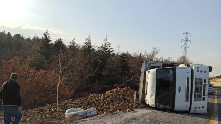 Elazığ'da pancar yüklü tır devrildi: 1 yaralı

