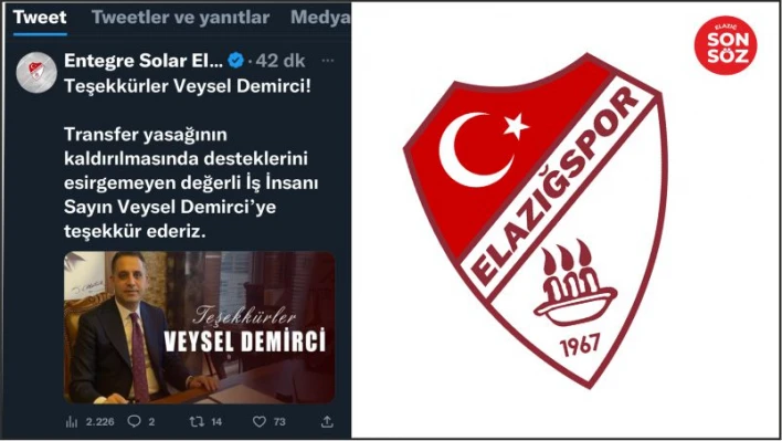 ES ELAZIĞSPOR'DAN DEMİRCİ'YE TEŞEKKÜR! 