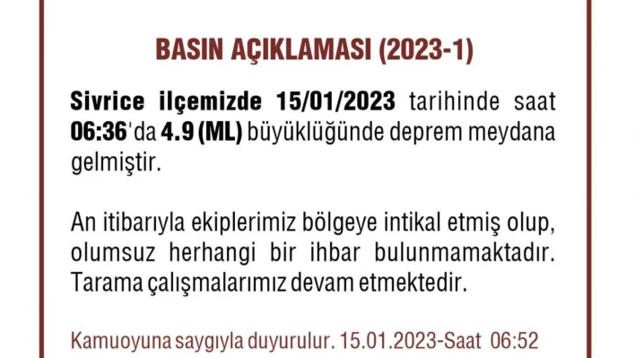 Elazığ'da 23 artçı deprem yaşandı

