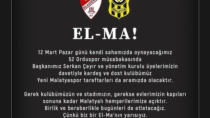 ES Elazığspor - Malatyaspor kardeşliği

