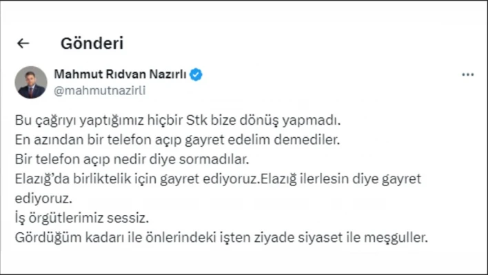 Nazırlı'dan Stk'lara Sitem