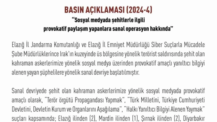 Şehitler üzerinden provokatif paylaşım yapan 12 hesap tespit edildi, yasal işlem başlatıldı